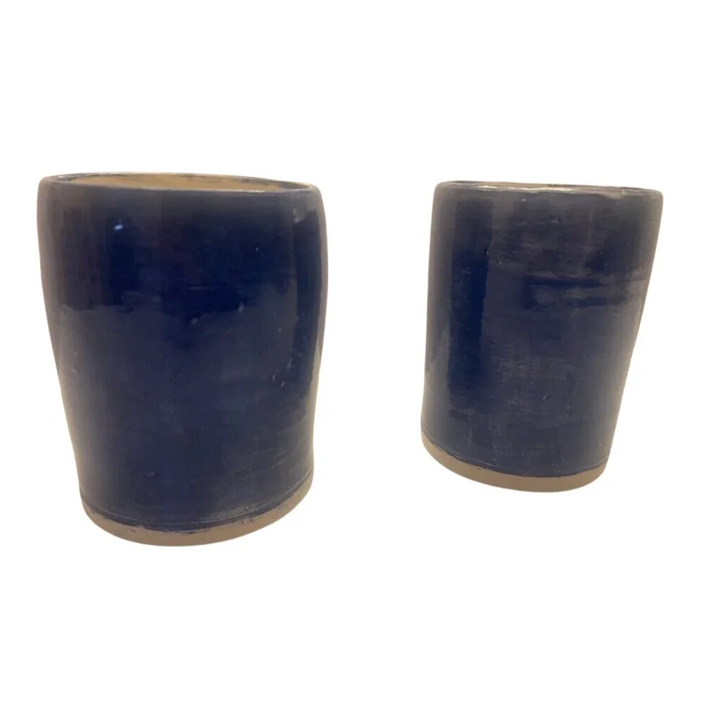 Pair of Hand Painted Wheel‎ Thrown Pottery Tiki Mugs Drinkware Cups